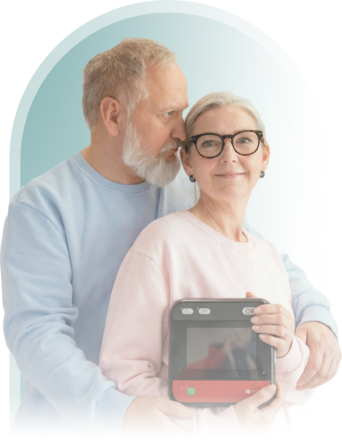 Older couple at home, representing reassurance and peace of mind from AED monitoring.