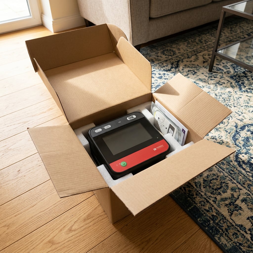 Older couple sitting together at home, representing reassurance and peace of mind.