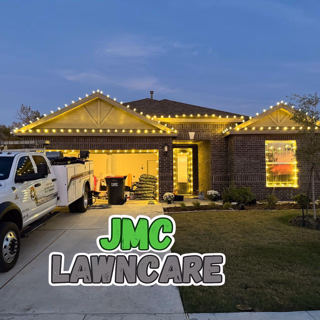 Custom holiday lighting design and installation by JMC Lawn Care near me