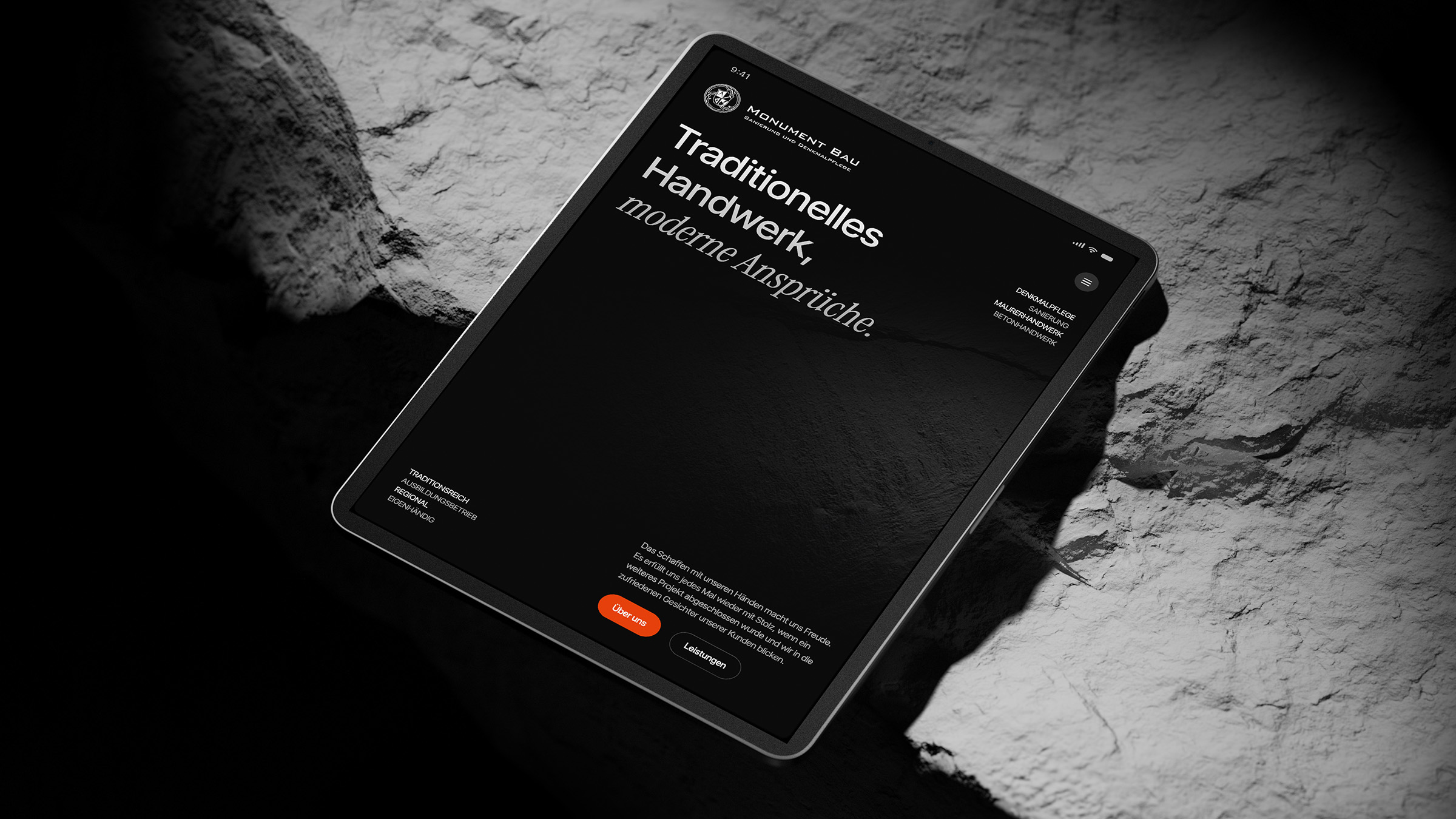 Monument Bau Website Tablet