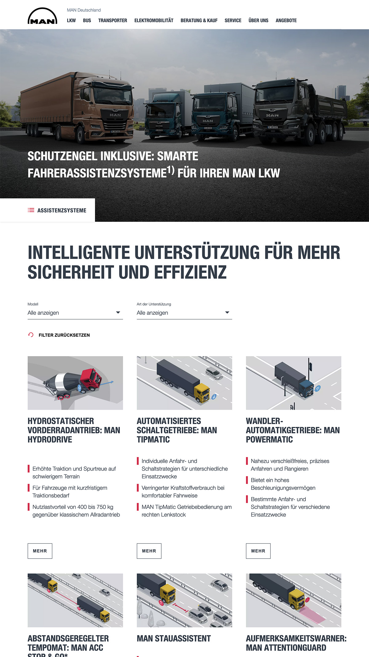 man.eu Website Übersicht Assistenzsysteme
