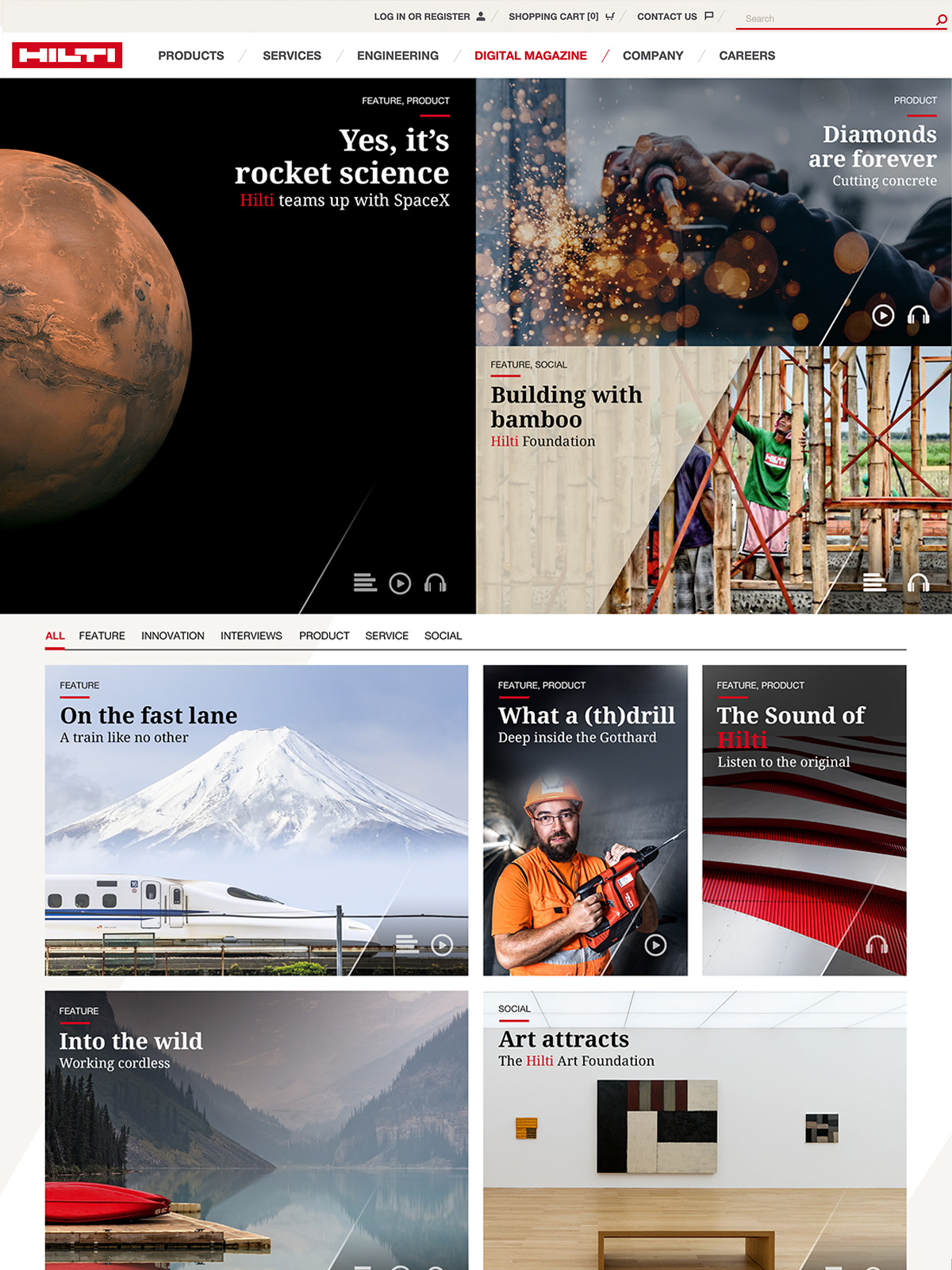 Hilti Digital Magazine - Layout Artikel Übersicht