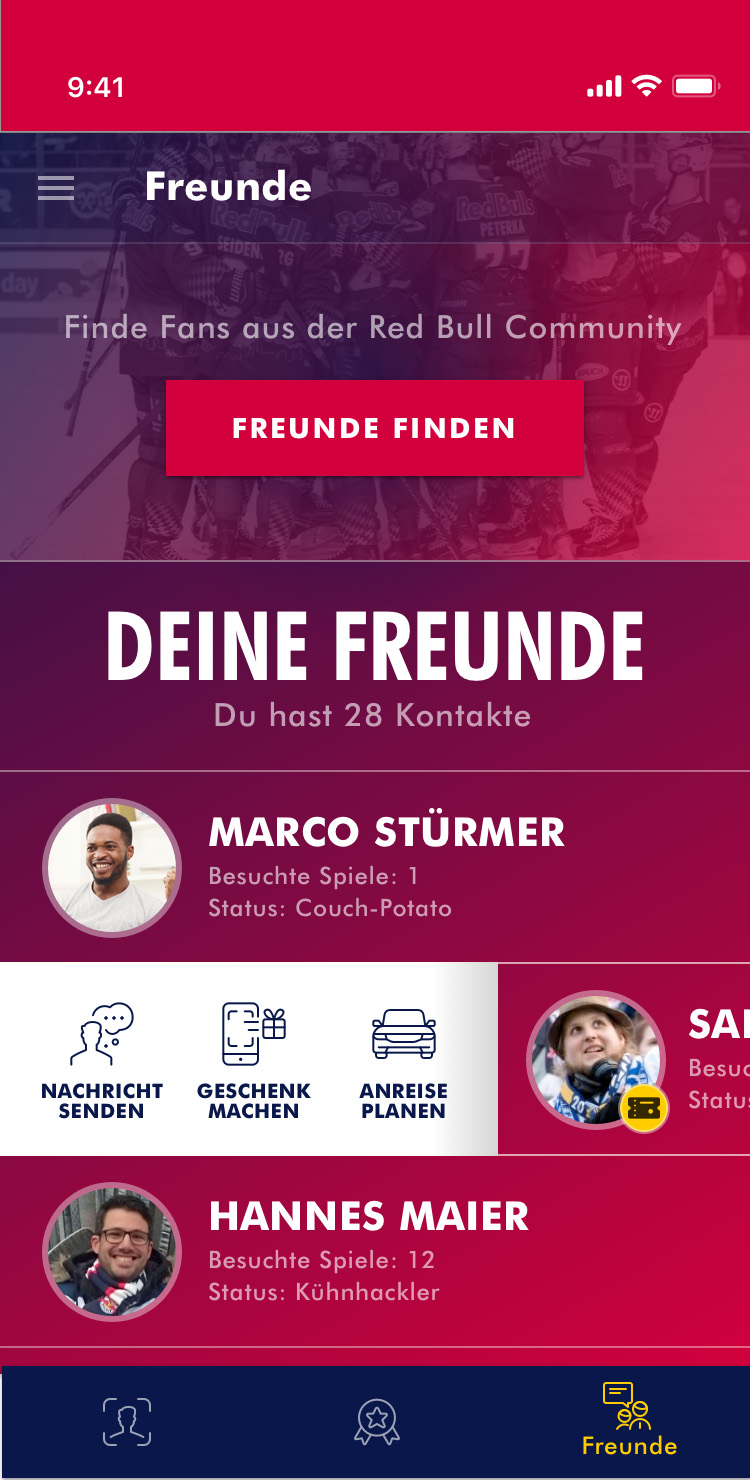 EHC Red Bull München - App Screen Fan-Profile Freunde