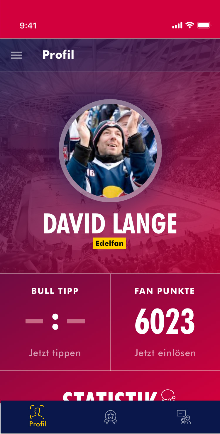 EHC Red Bull München - App Screen Fan-Profile Einstieg
