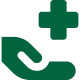 Grünes Hand- und Herz-Symbol, das Fürsorge und Vertrauen darstellt.