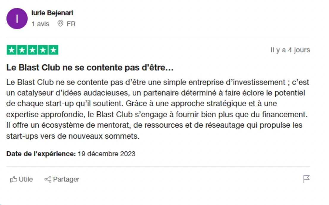 avis client suite à un petit investissement qui rapporte avec le blast.club