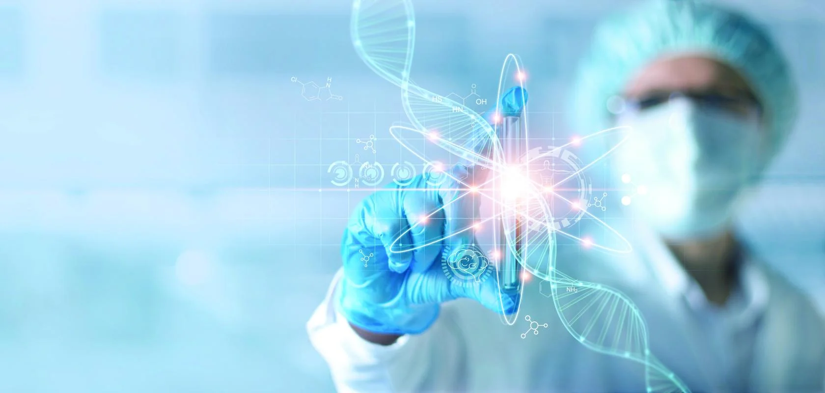 Un scientifique manipule une image numérique d'ADN dans un labo de biotech