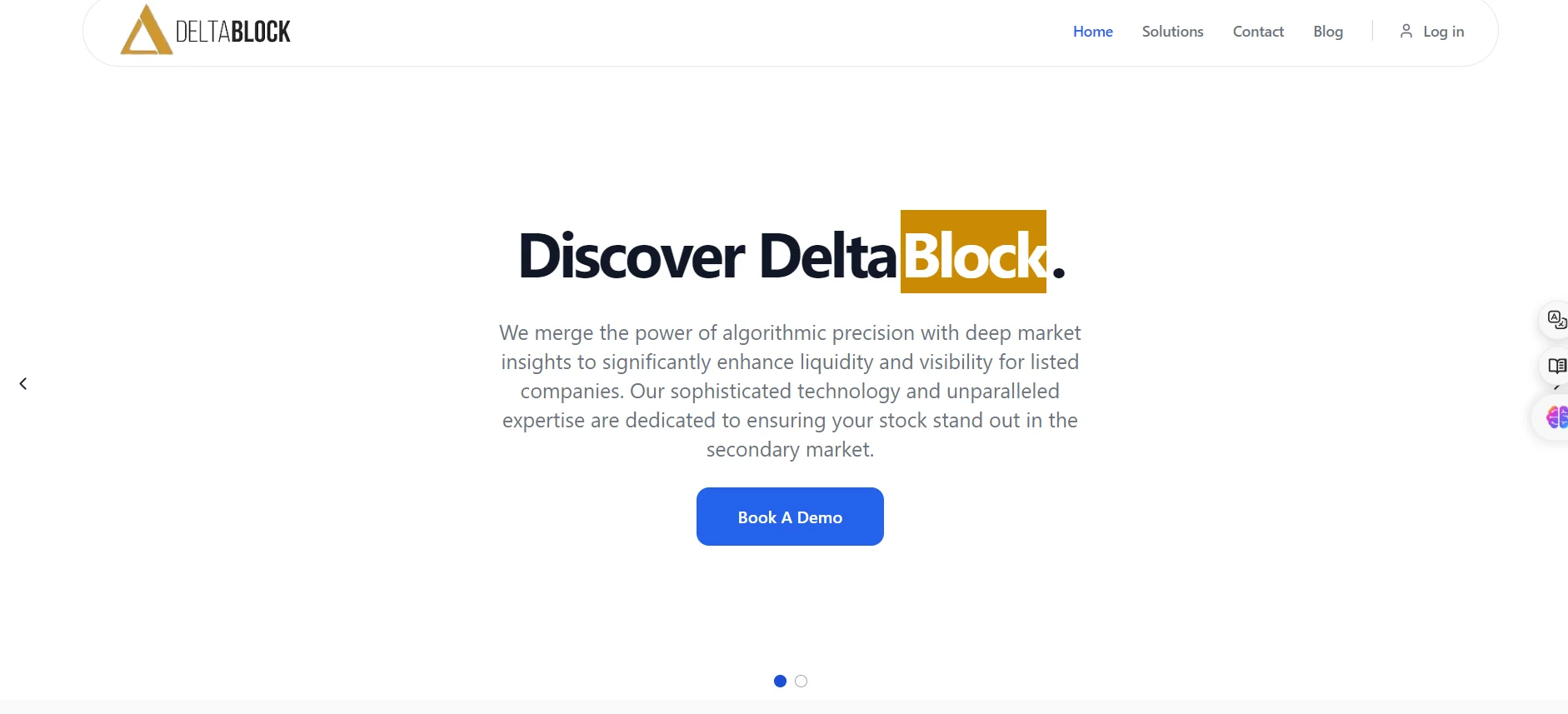  Page d'accueil du site internet de la startup française Deltablock