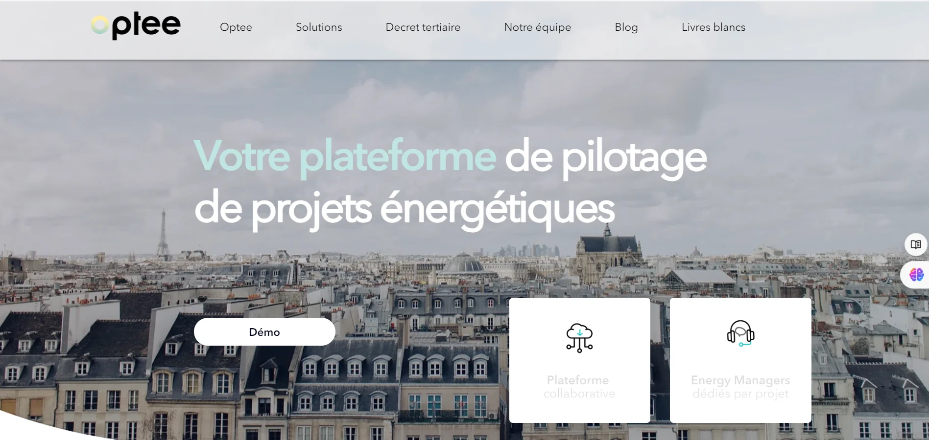 Page d'accueil du site internet de la startup française Optee.