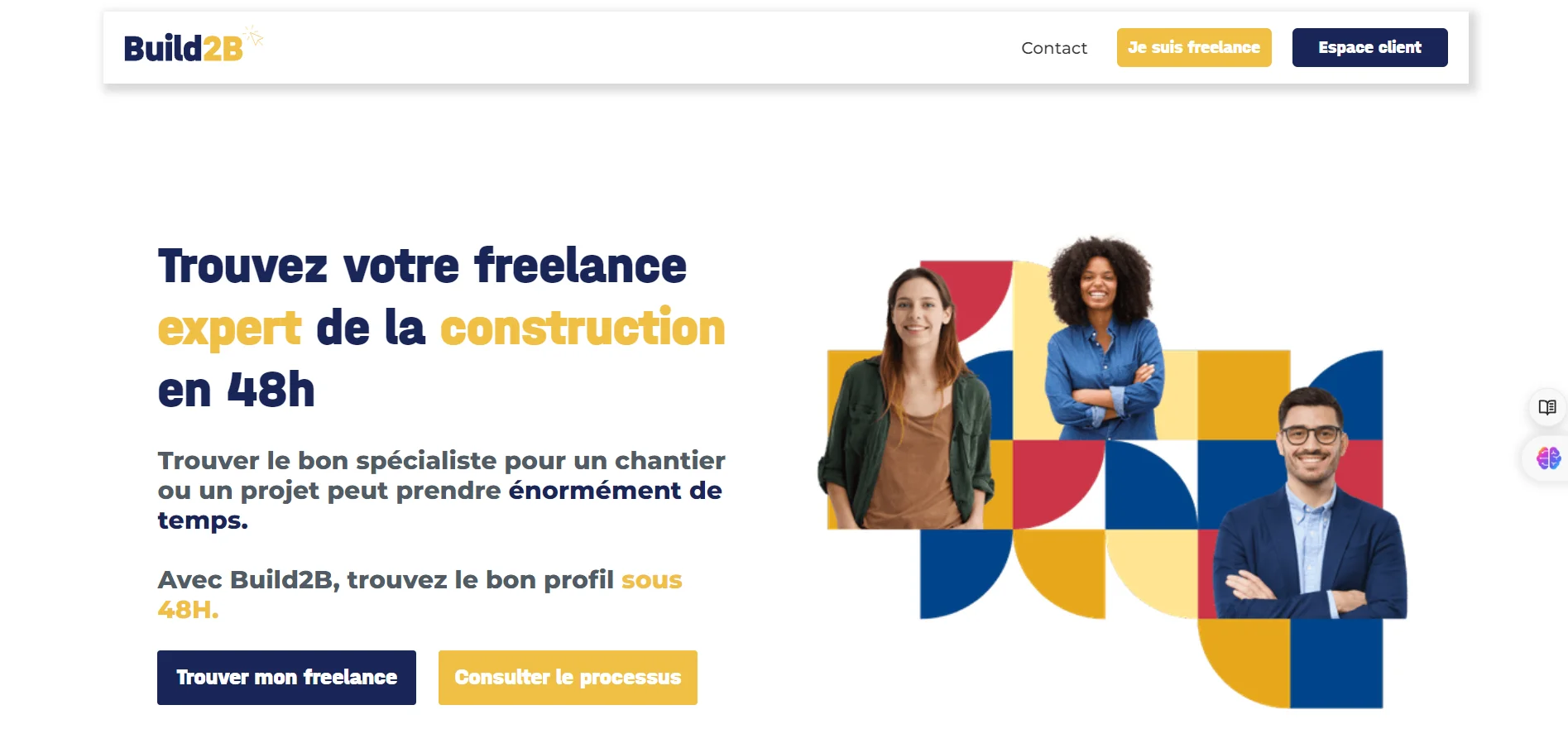 Page d'accueil du site internet de la startup française Build2B.