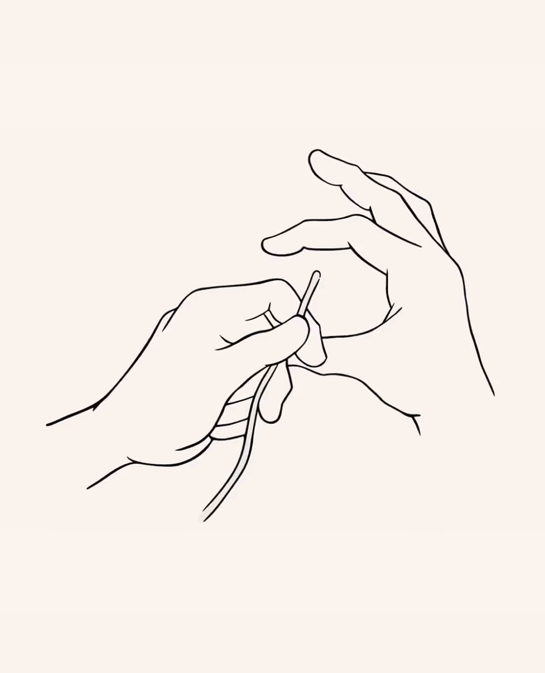 Dessin au trait montrant deux mains tenant un crochet de crochet pour le travail à l'aiguille. - Hôtel Madison