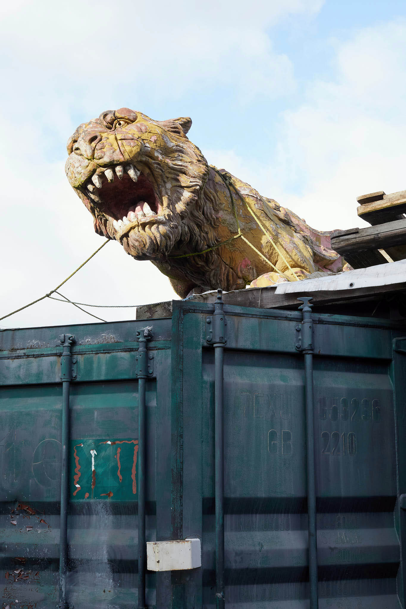 T Nielsen and Co large metal roaring tiger front of ship boat