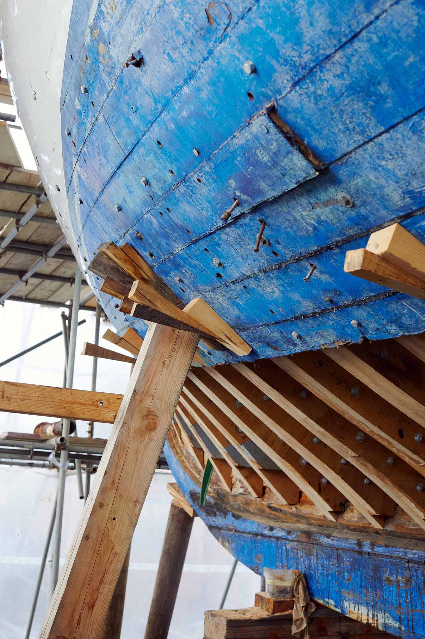 T Nielsen and Co partially completed ship hull wood timber blue colour