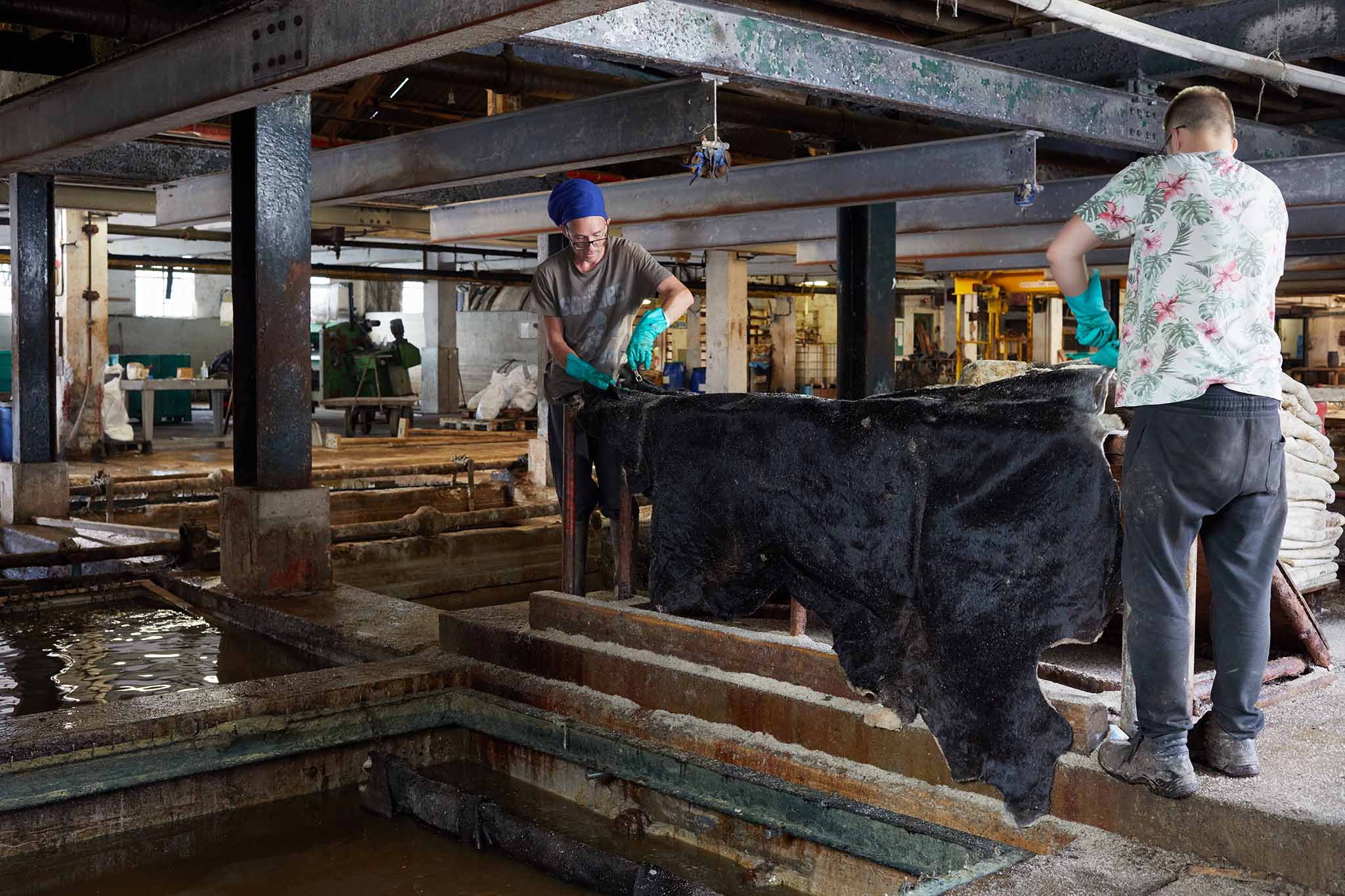 Thomas Ware and Sons hides being put in tannin liquor in baths 