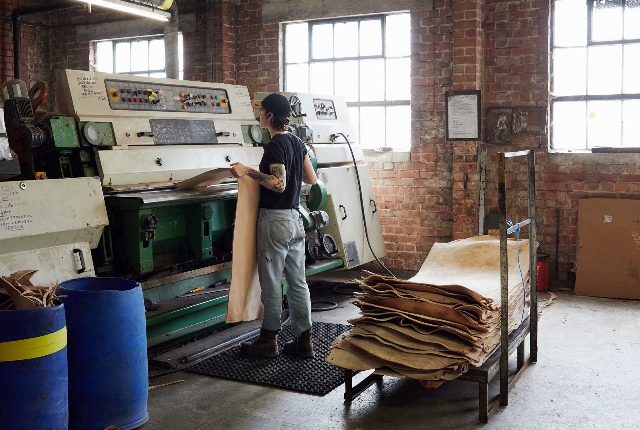 Thomas Ware and Sons worker inside leather factory
