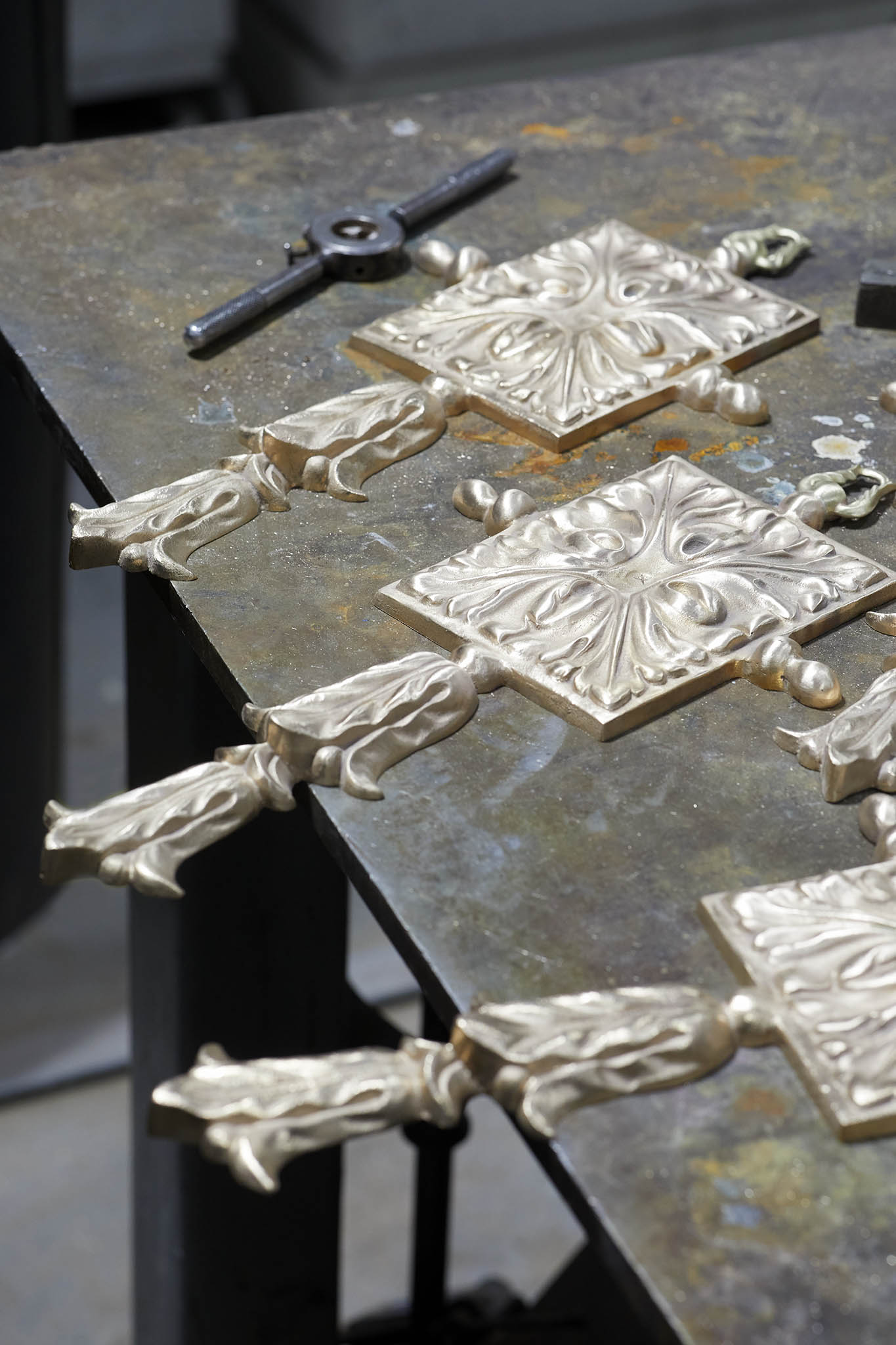 Cox London silver intricate metalwork on table three identical shapes