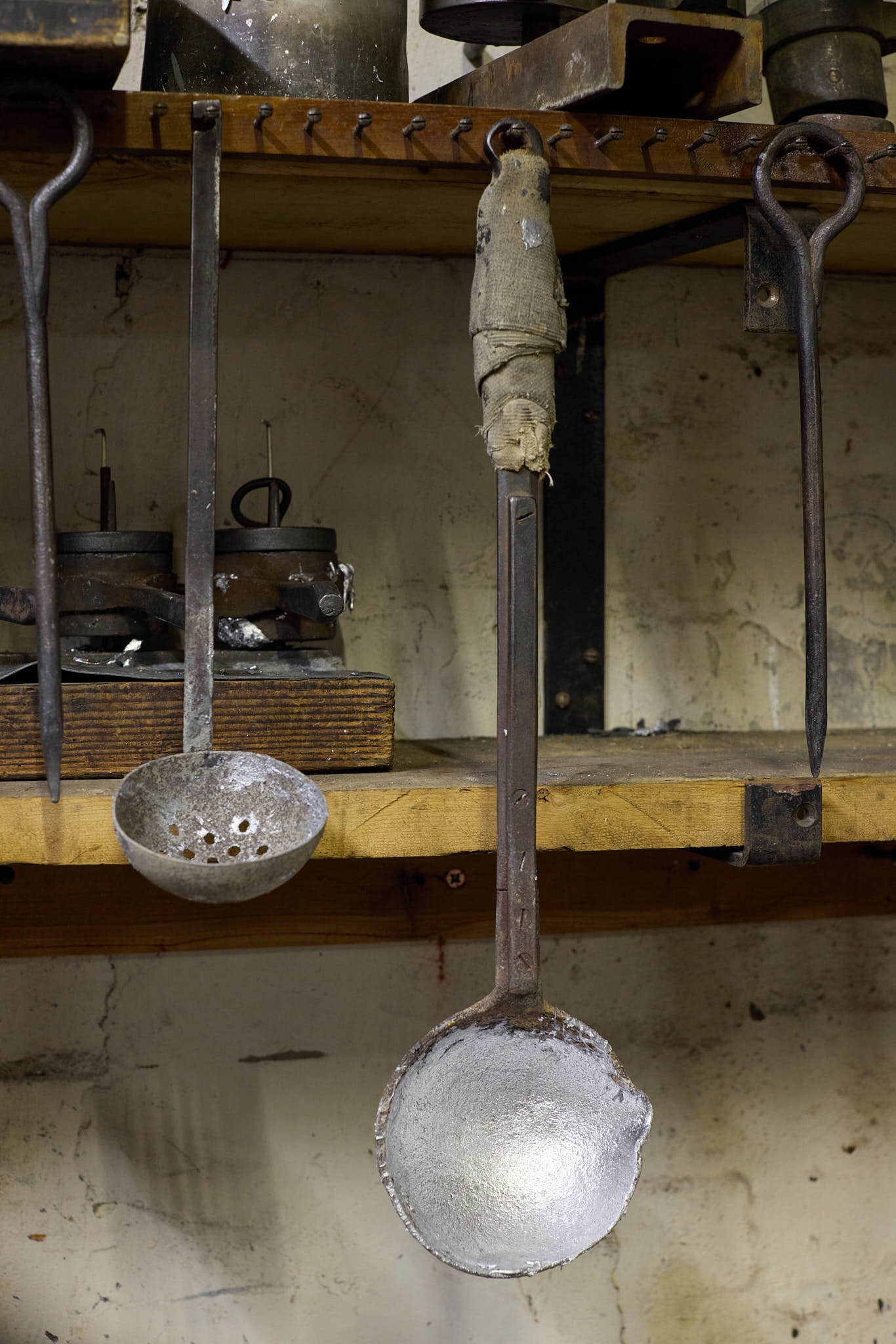 henry willis and sons tools ladel spoon hanging from hooks