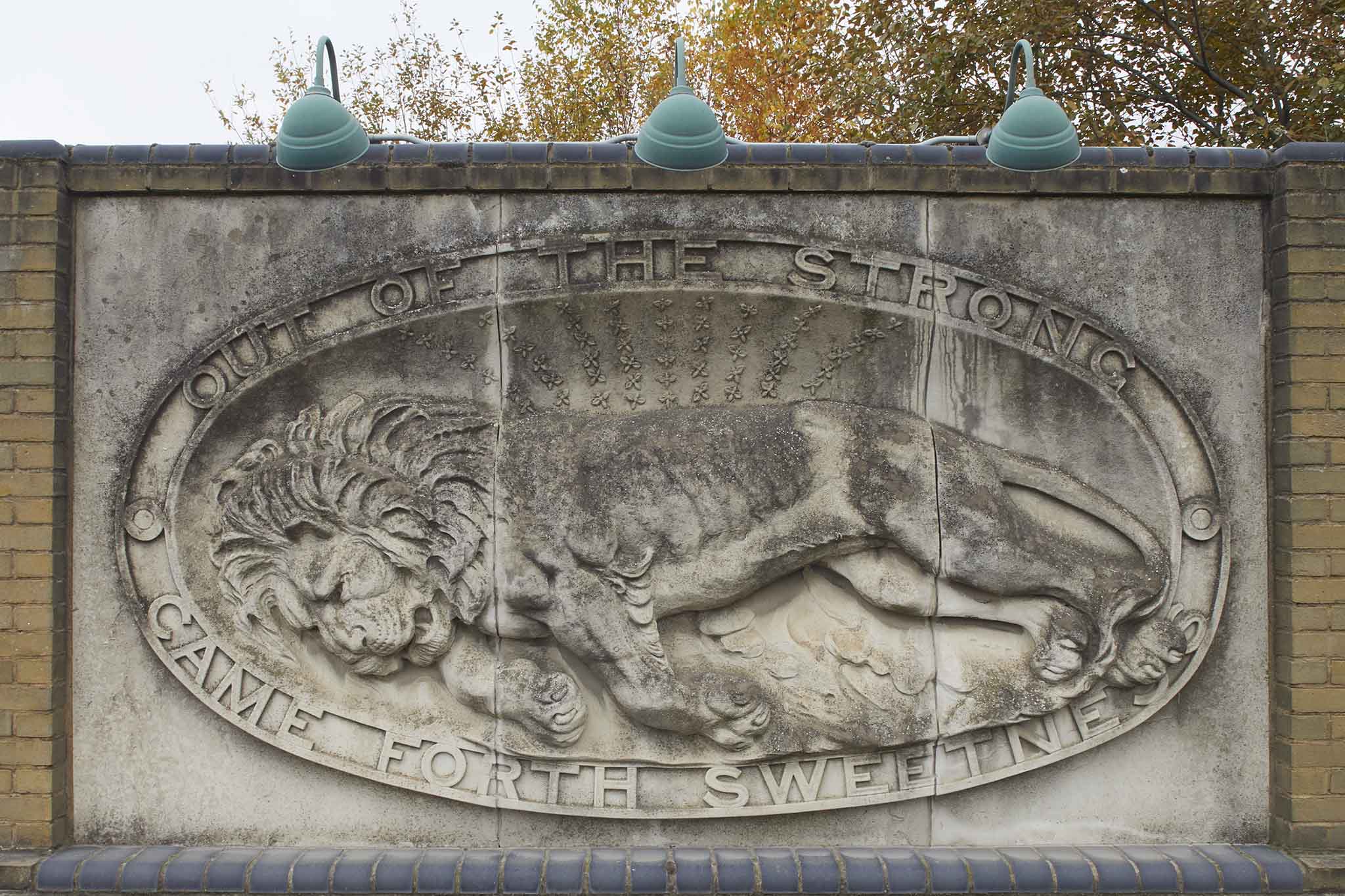 Tate and Lyle Sugars out of the strong came forth sweetness image of lion in stone outside factory