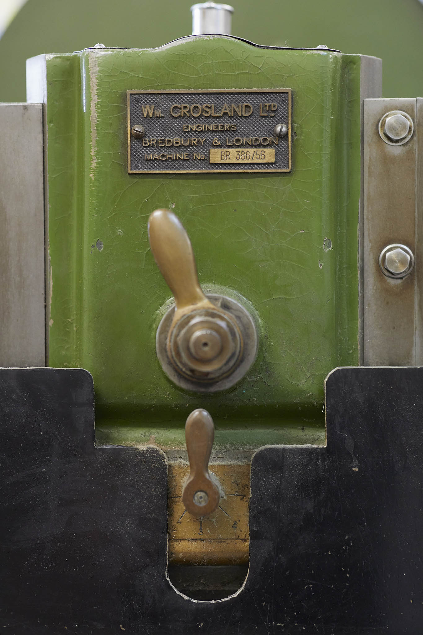 W MacCarthy & Sons bright green machine with tow brass levers 
