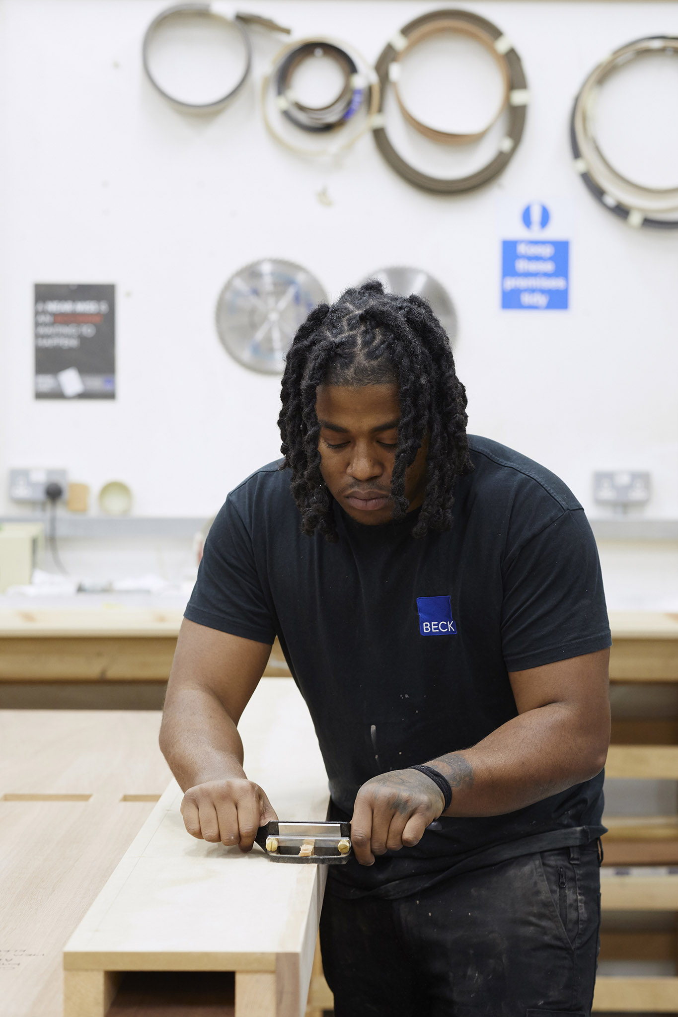 Beck employee joiner carpenter sanding wood