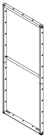 Isometric line drawing of a rectangular frame structure with evenly spaced vertical and horizontal connectors.