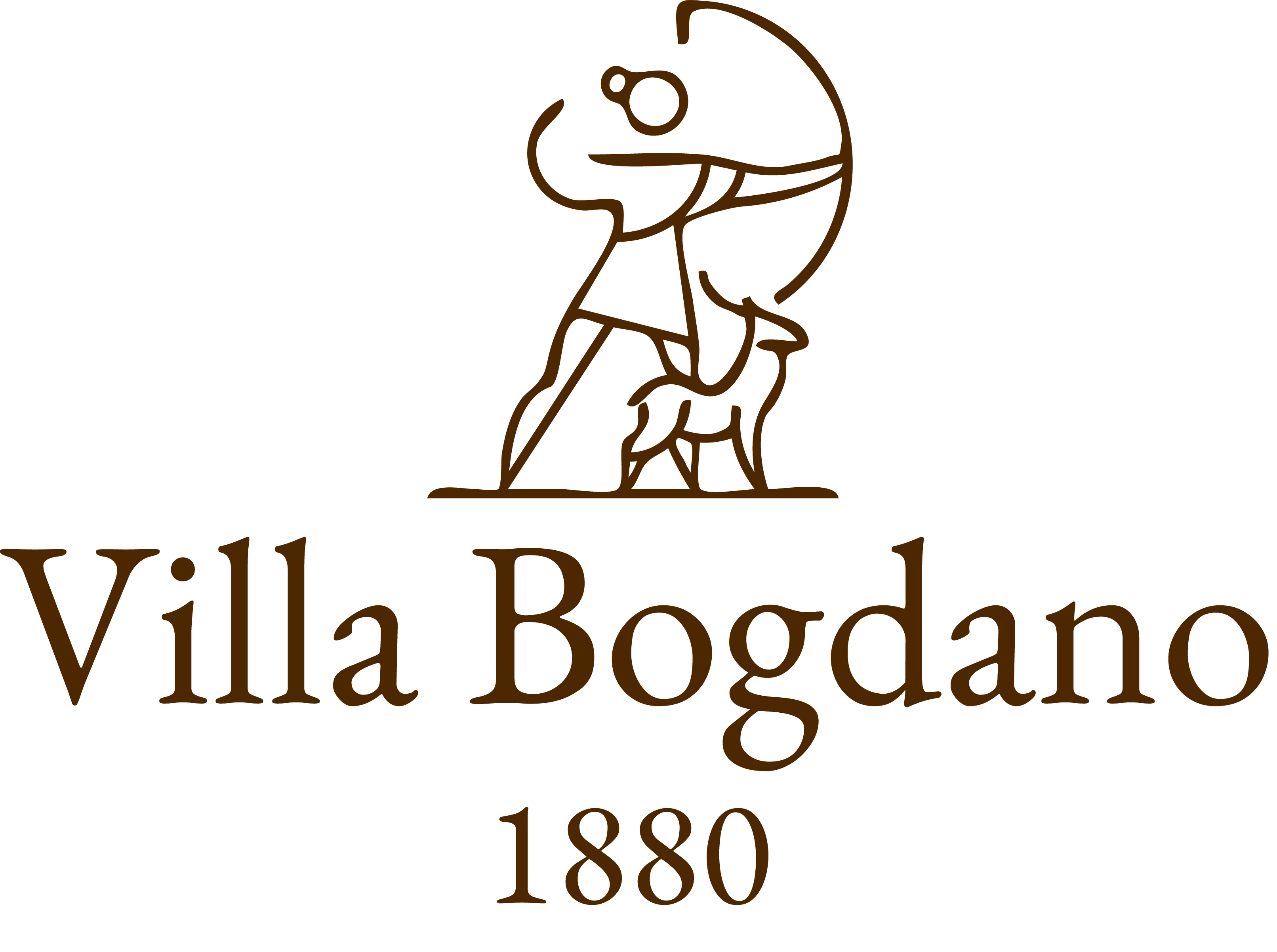 Villa Bogdano logo with archer figure and dog above the text and year 1880 below.
