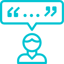 Turquoise outline of person with speech bubble