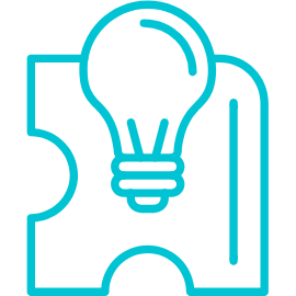 Turquoise light bulb and puzzle piece icon