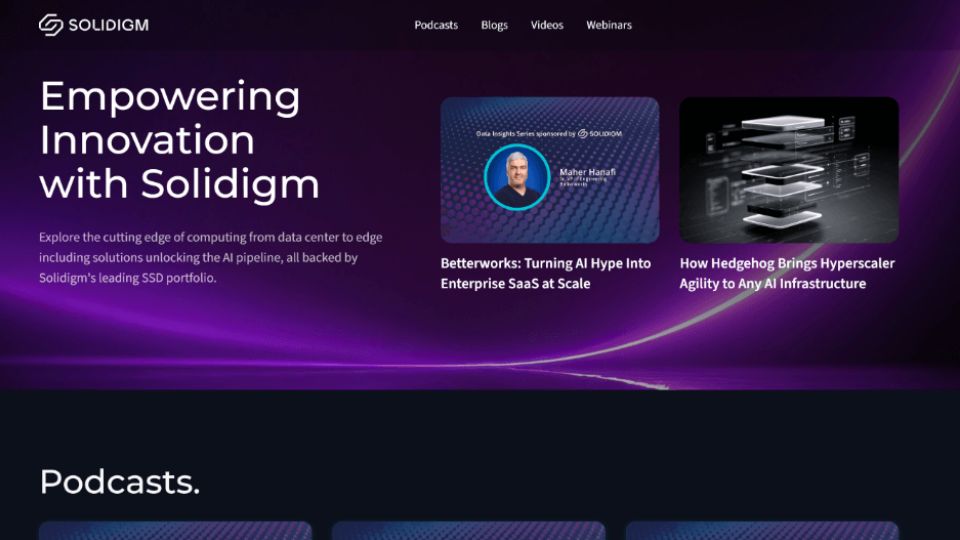 Screenshot of the Solidigm Media platform on the TechArena site to showcase TechArena's work with Solidigm