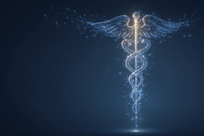Particles creating the healthcare symbol