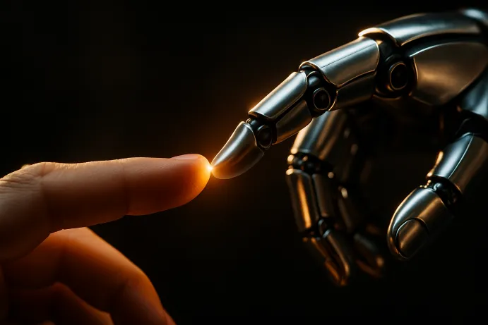 Robot and human fingers touching