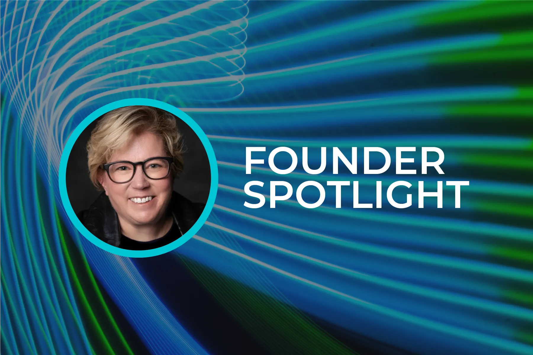 Headshot of Allyson Klein against blue and green streaks of light