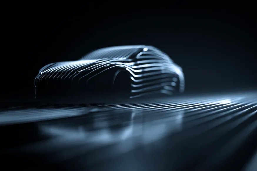 Sleek car on black shiny background