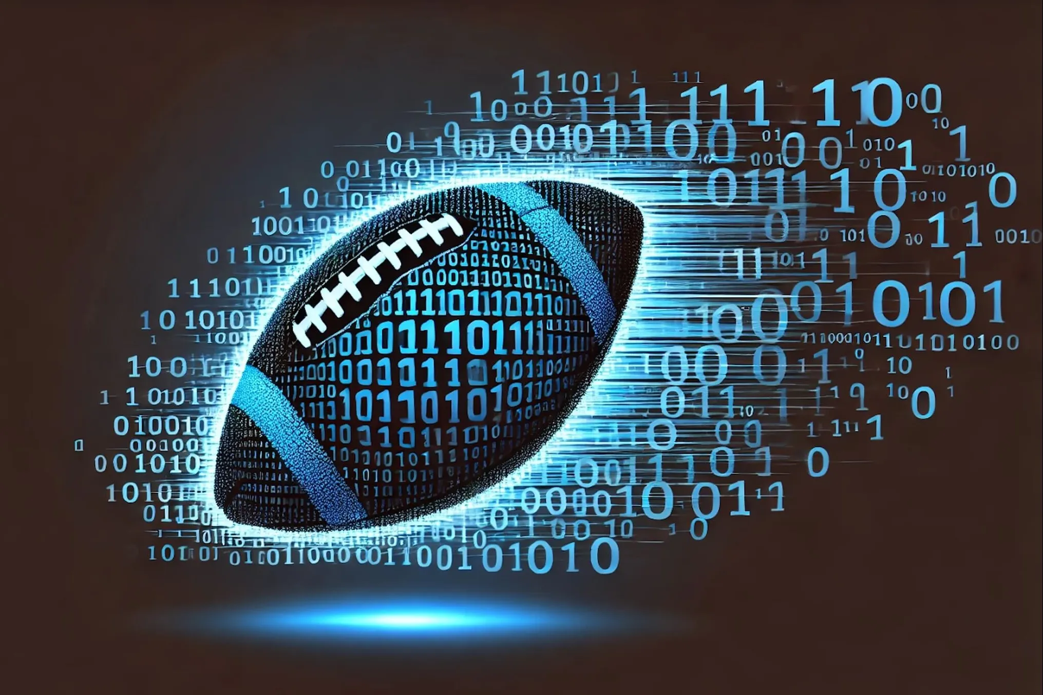 Glowing blue football with zeros and ones