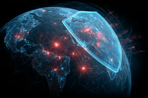 A blue glowing shield on the earth