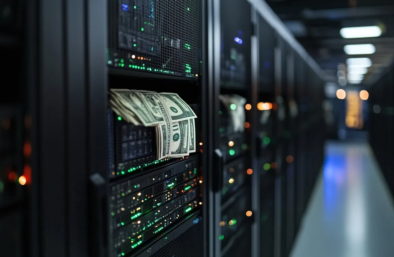 Money coming out of a data center rack