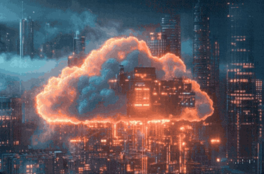 Stylized clouds in orange and blue