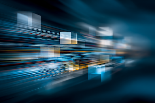 An elegant abstract composition of separate, floating geometric shapes that are suddenly pulled together into a perfect horizontal alignment by radiant, interwoven threads of light, representing AI interconnection, soft focus, cinematic lighting.