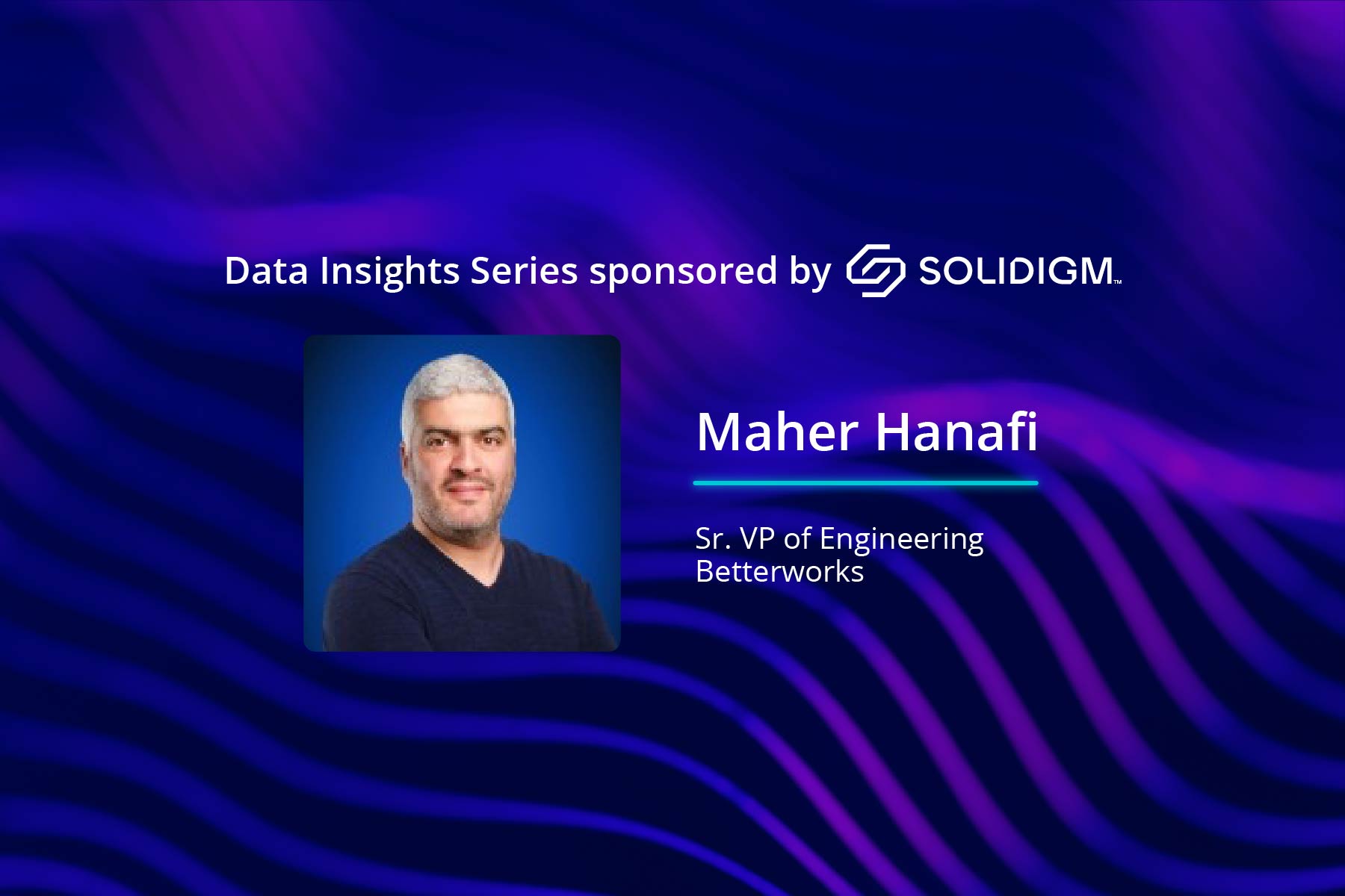 Depiction of Maher Hanafi with a blue and purple graphical background.