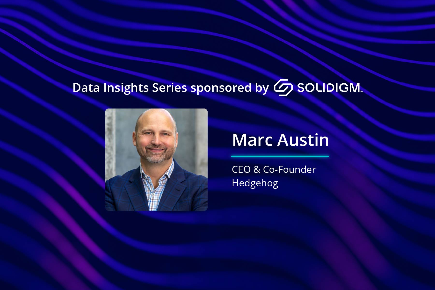 Depiction of Marc Austin on a purple and blue graphical background.