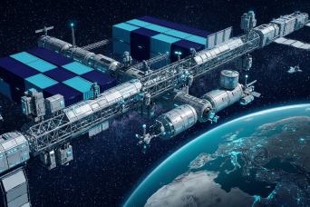 Space station floating above earth