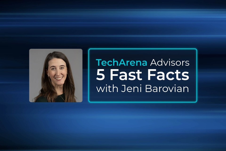TechArena Advisor Jeni Barovian on a dark blue background