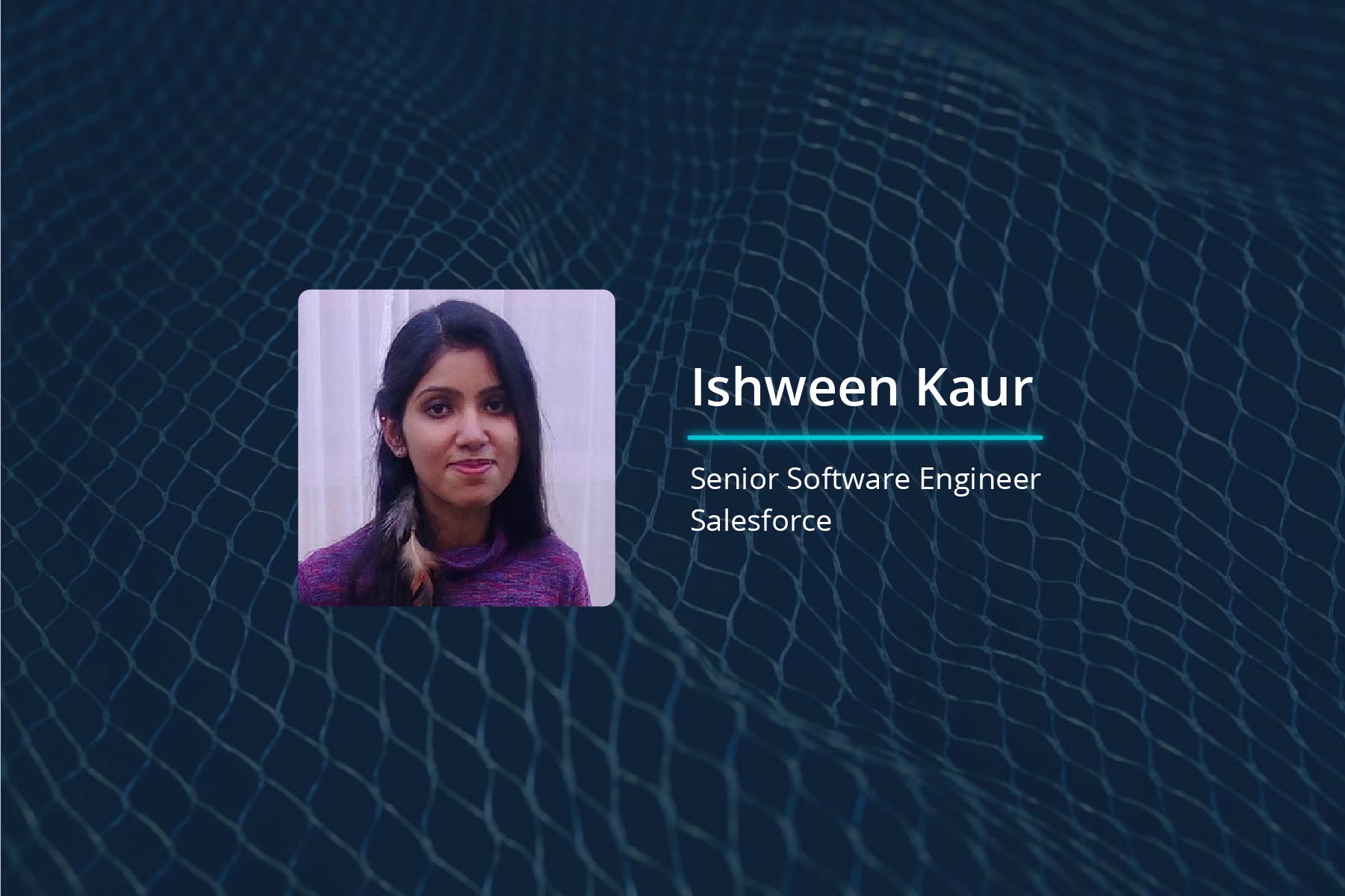 headshot of Ishween Kaur on a blue graphical background