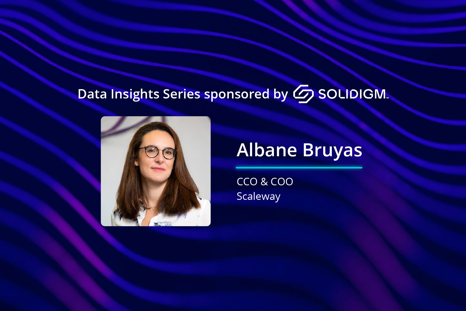 Headshot of Albane Bruyas on a graphical blue and purple background.