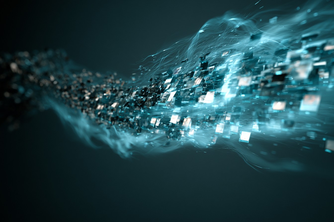 Data streams flowing through a blue background.