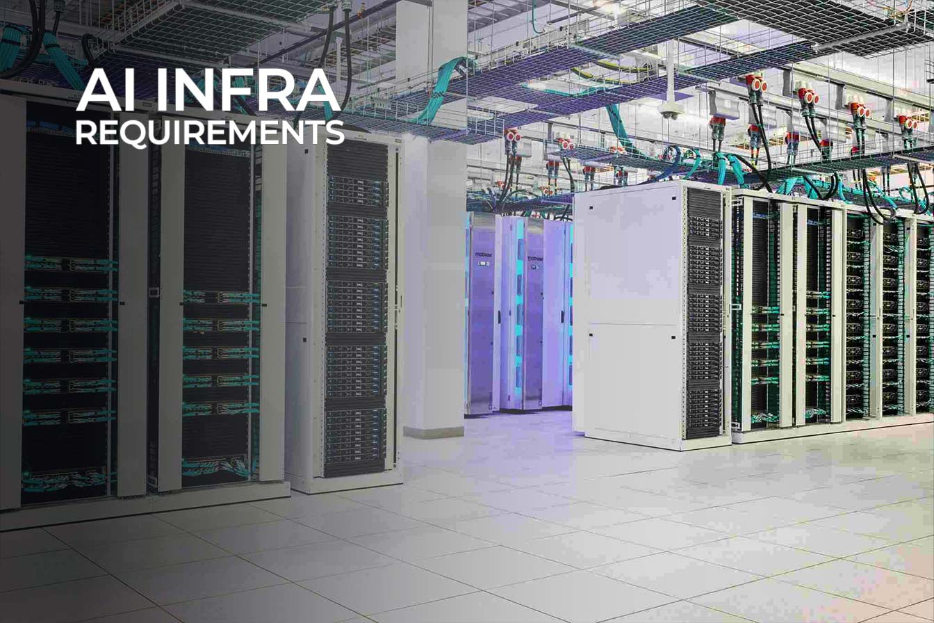 Rows of server racks in a data hall.