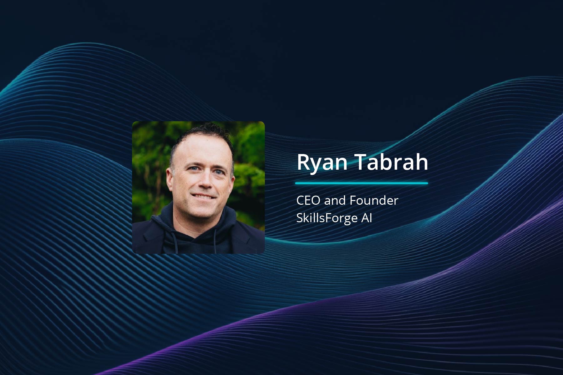 Headshot of Ryan Tabrah with graphical background. 