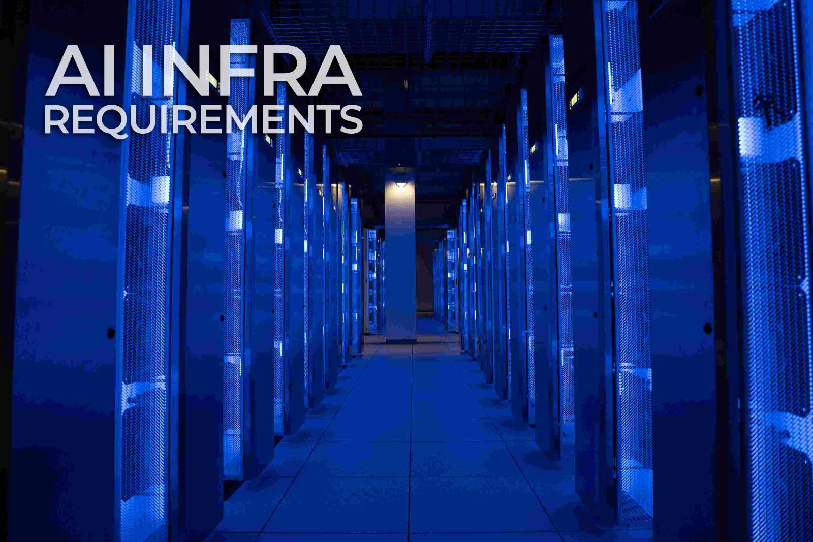 Data center racks under blue light