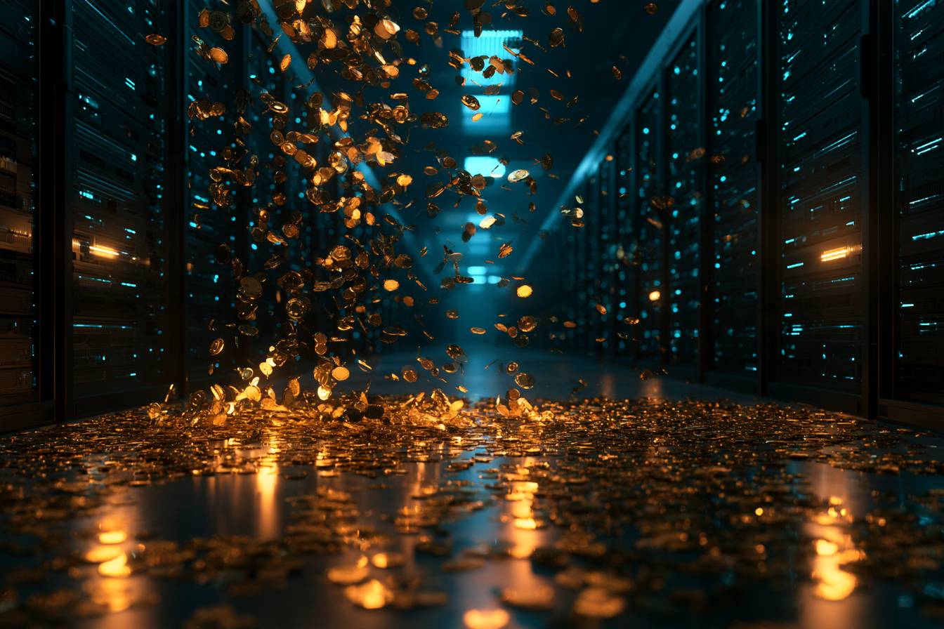 Tokens falling in a data center hall