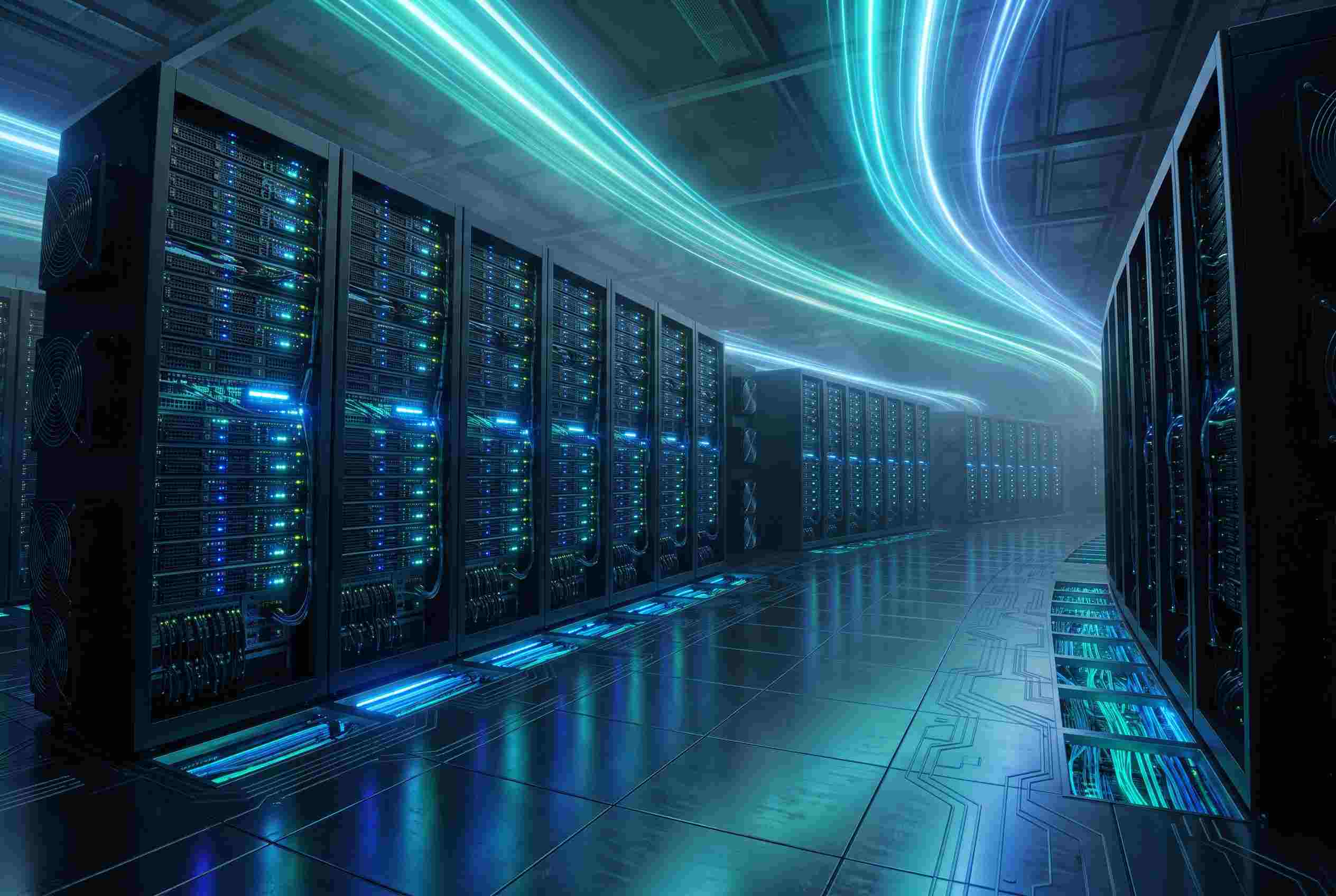 Rows of data center racks